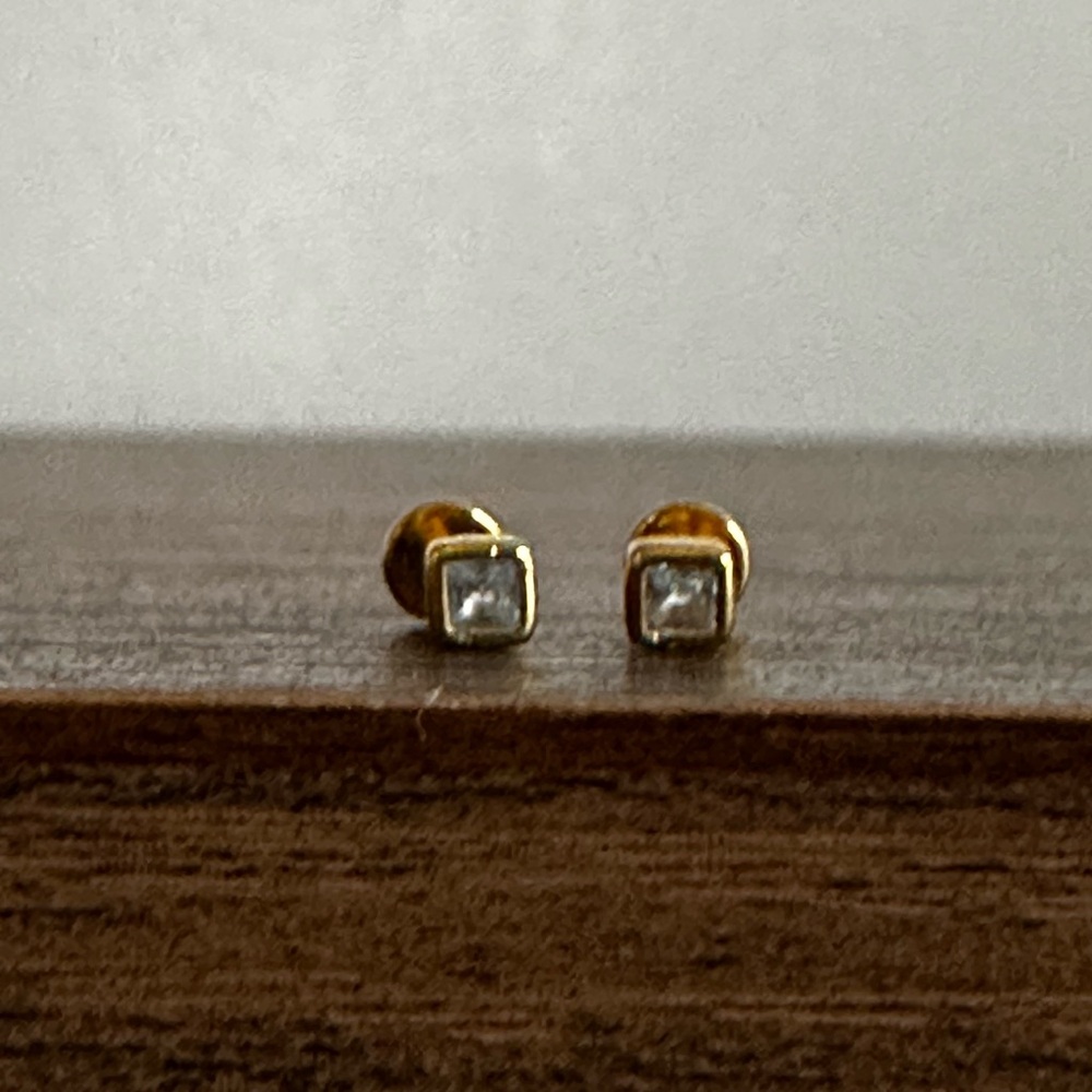 Squared Aquamarine Gemstone Flat-back Studs Sterling (925) 18K Plated Gold - Picture 2 of 10